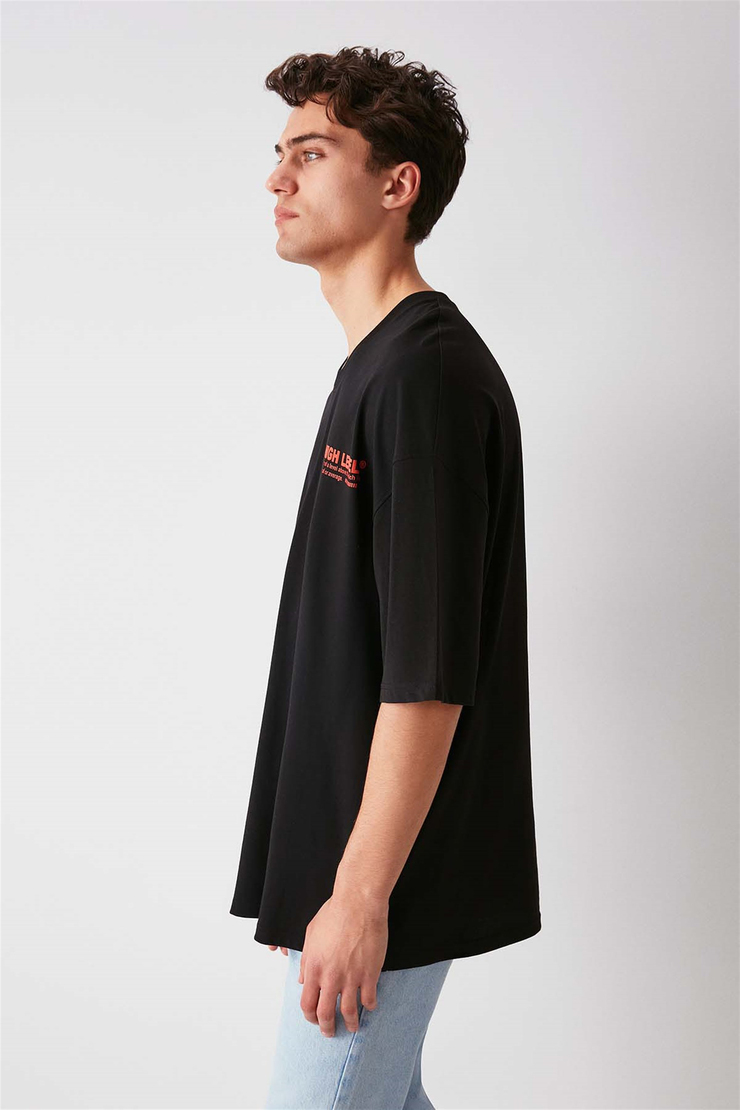 HİGH Örme Ekstra Oversize Siyah  T-Shirt