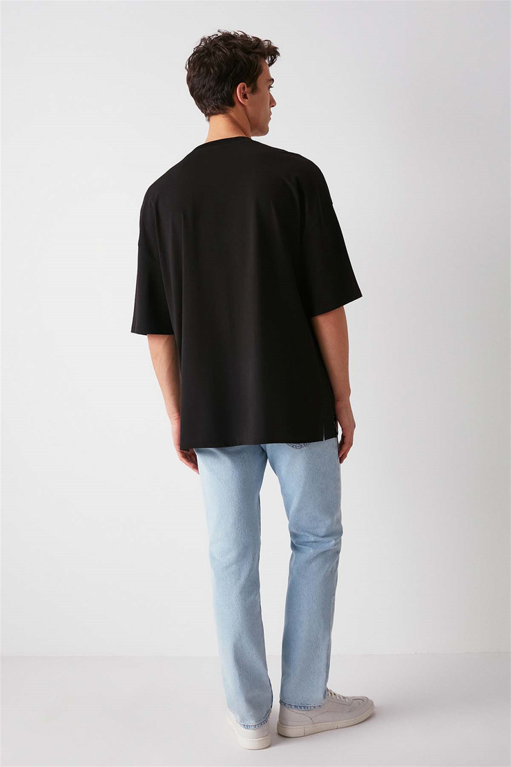 HİGH Örme Ekstra Oversize Siyah  T-Shirt
