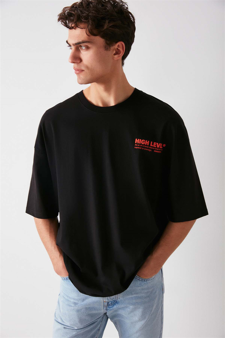 HİGH Örme Ekstra Oversize Siyah  T-Shirt
