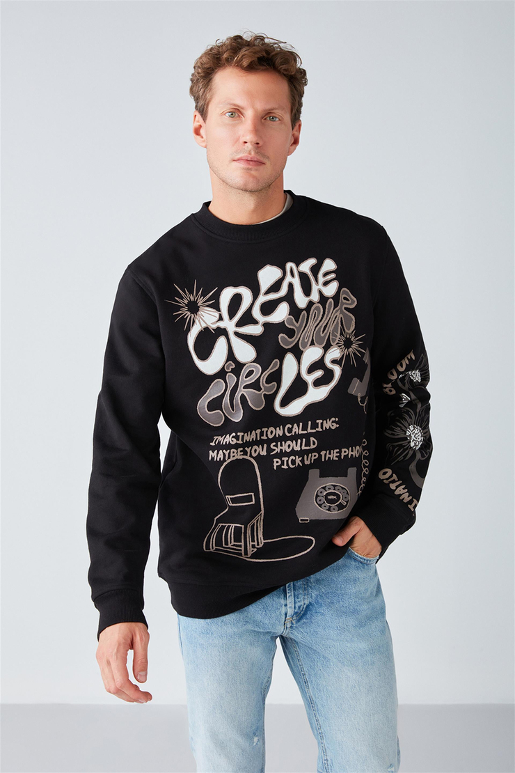 HOLD Örme Relaxed Siyah  Sweatshirt