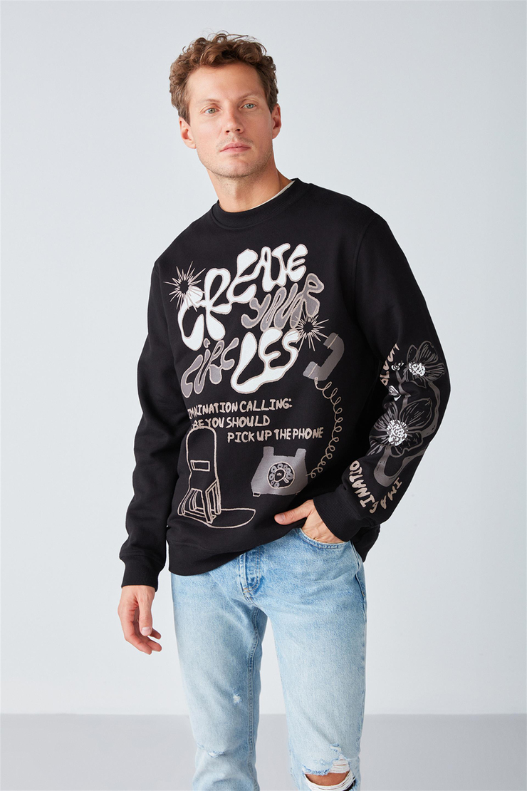 HOLD Örme Relaxed Siyah  Sweatshirt