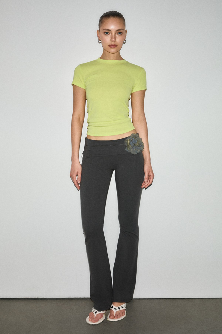 HOPEWELL Kadın Yuvarlak Yaka Örme Slim Fit Yeşil T-Shirt