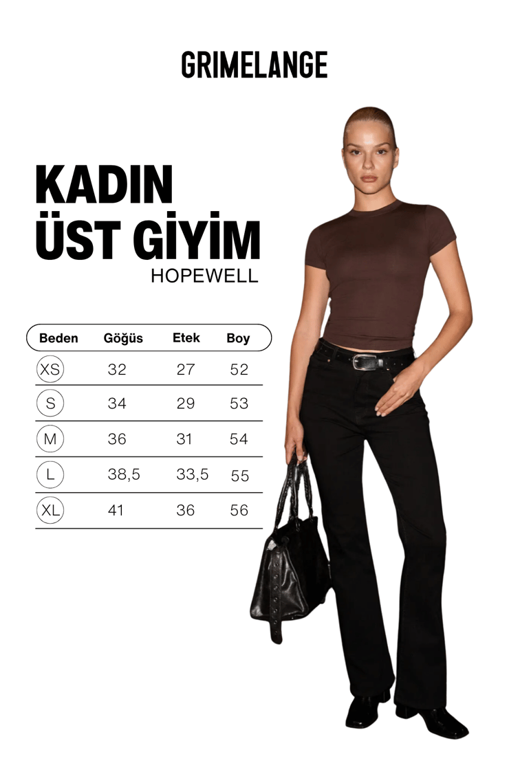 HOPEWELL Kadın Yuvarlak Yaka Örme Slim Fit Koyu Kahverengi T-Shirt