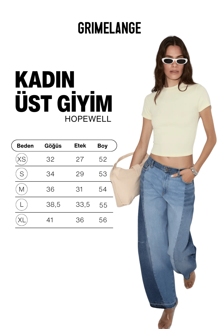 HOPEWELL Kadın Yuvarlak Yaka Örme Slim Fit Açık Sarı T-Shirt