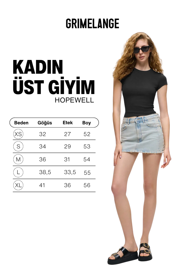 HOPEWELL Kadın Yuvarlak Yaka Örme Slim Fit Siyah T-Shirt