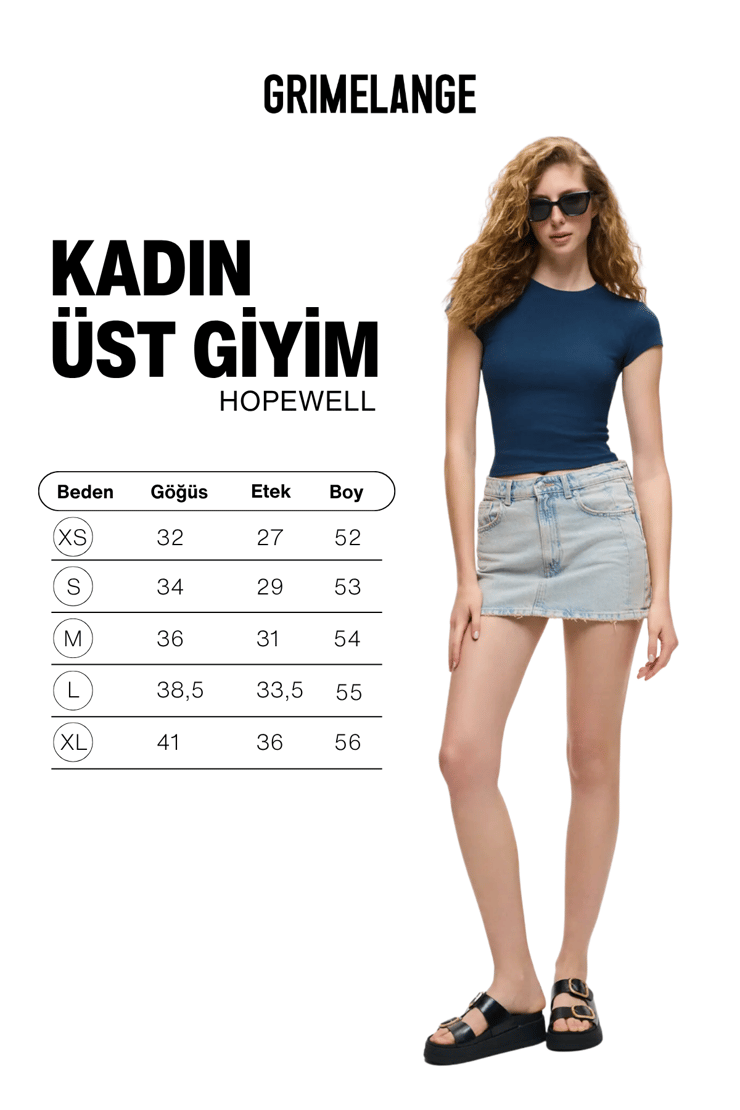 HOPEWELL Kadın Yuvarlak Yaka Örme Slim Fit Lacivert T-Shirt