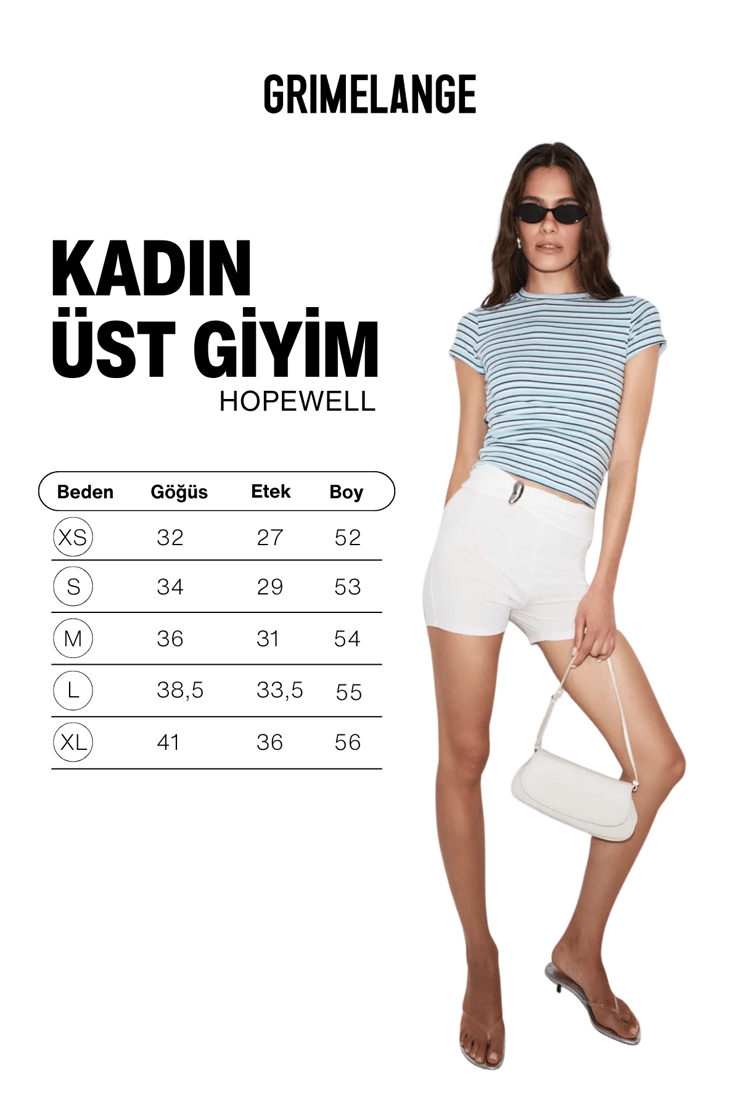 HOPEWELL Kadın Yuvarlak Yaka Örme Slim Fit Mavi Çizgili T-Shirt