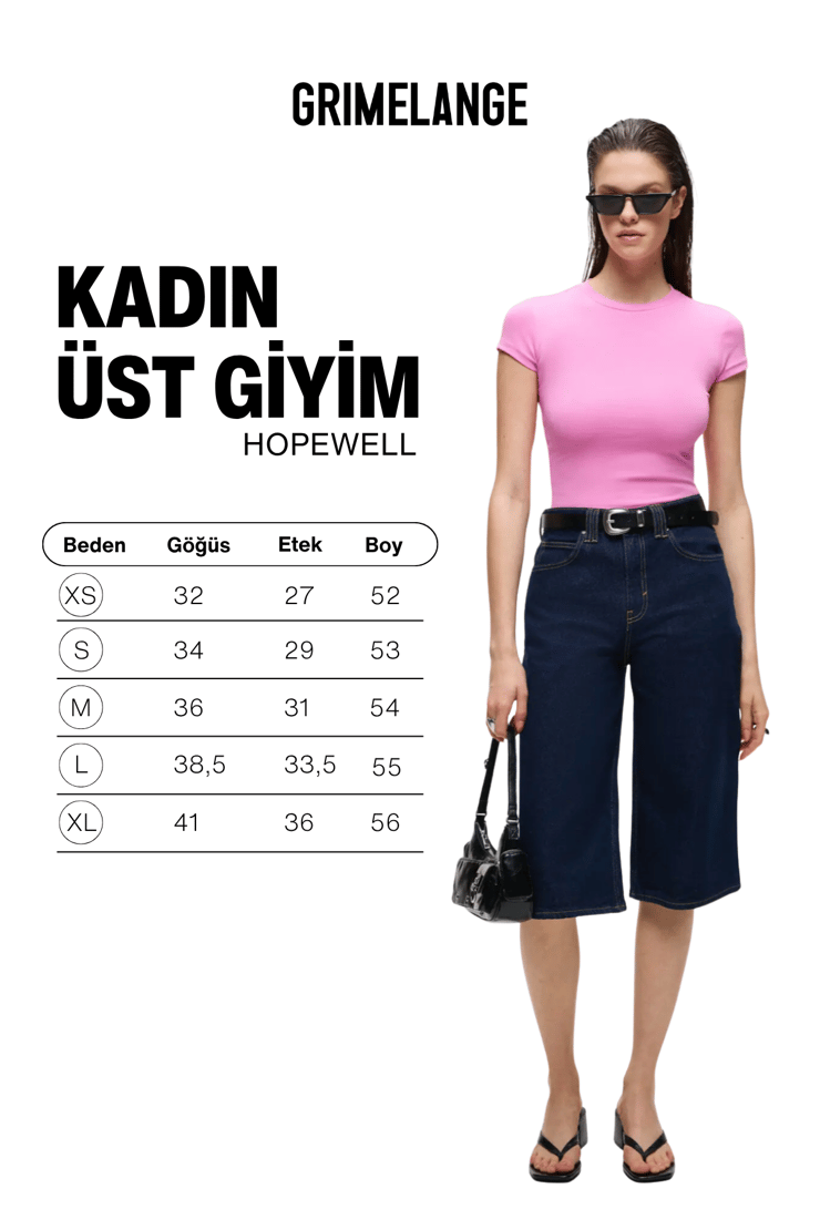HOPEWELL Kadın Yuvarlak Yaka Örme Slim Fit Pembe T-Shirt