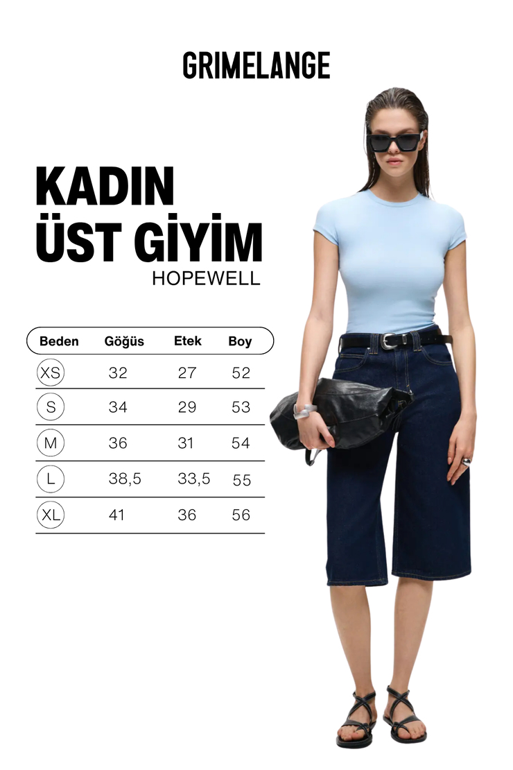 HOPEWELL Kadın Yuvarlak Yaka Örme Slim Fit Mavi T-Shirt