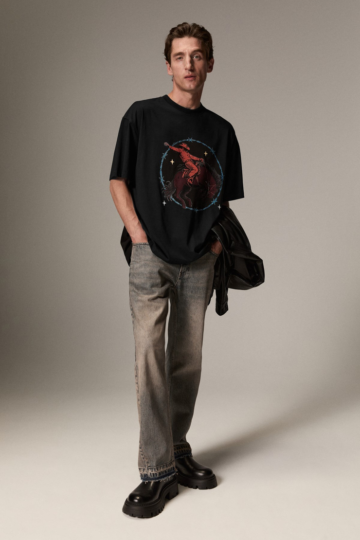 HOSAN Erkek Baskılı Siyah T-Shirt