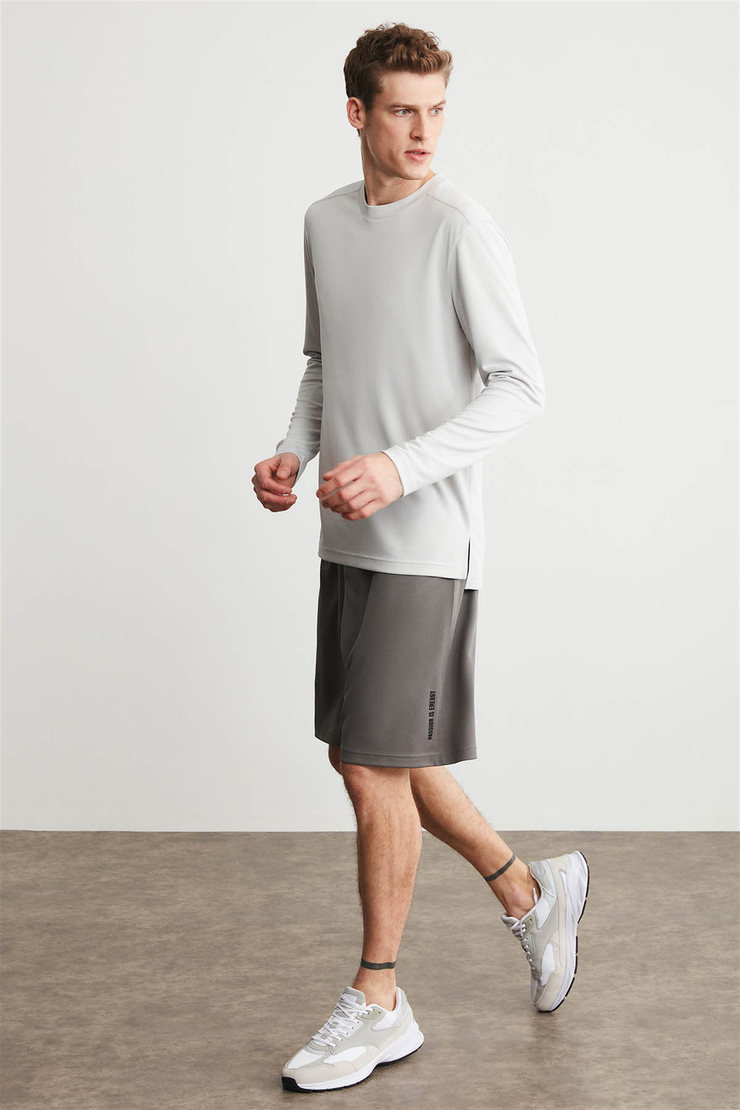 HUMMER Erkek Açık Gri Düz Renk Yuvarlak Yaka Comfort Fit T-Shirt