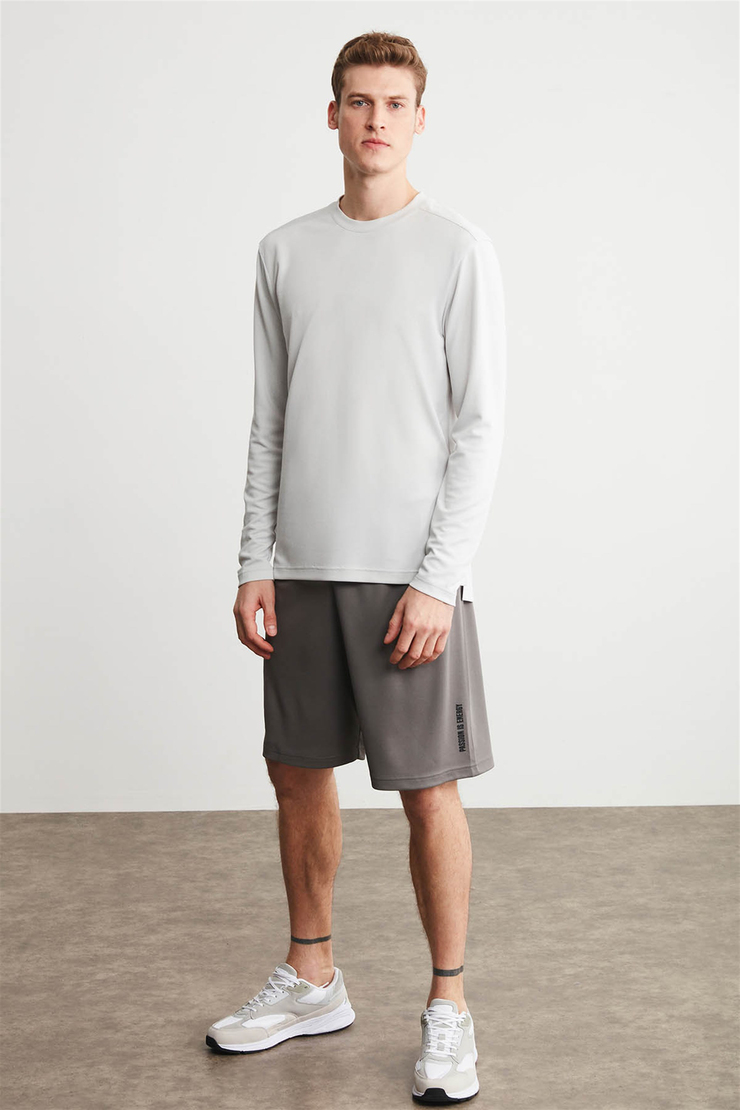 HUMMER Erkek Açık Gri Düz Renk Yuvarlak Yaka Comfort Fit T-Shirt