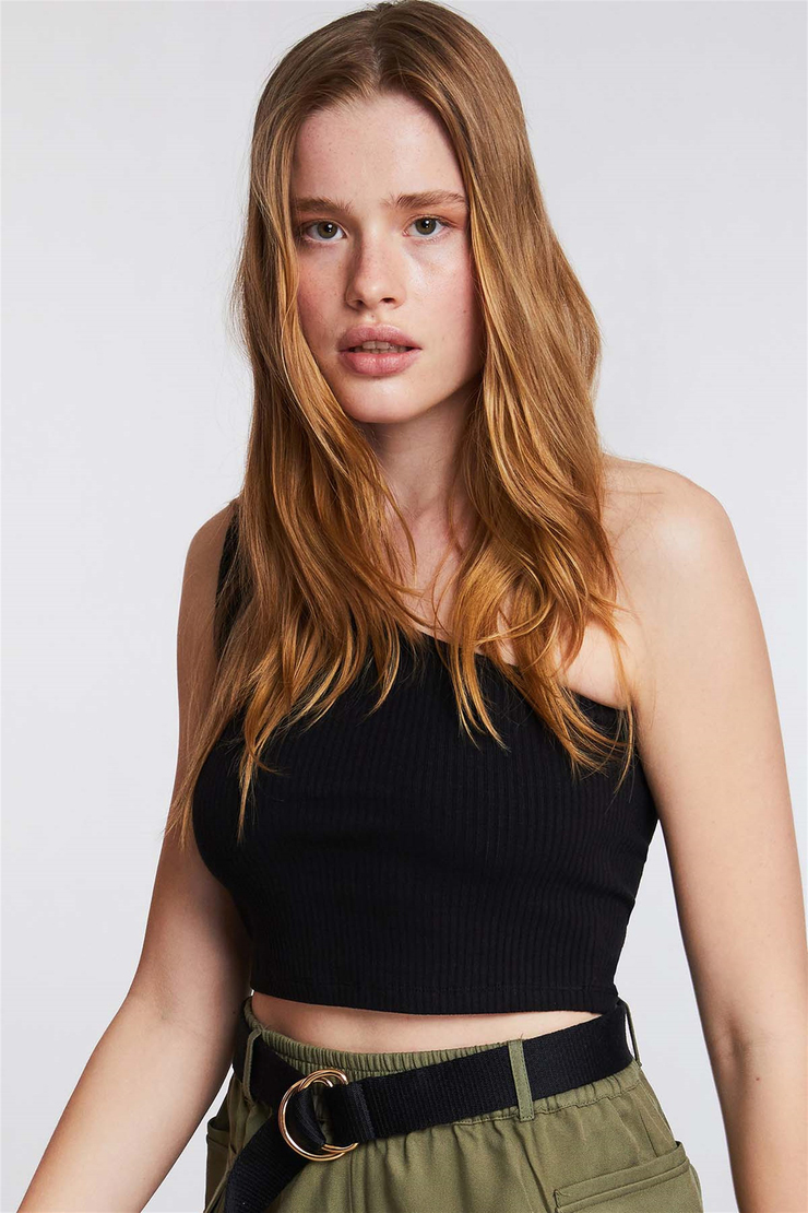 IBIZA Örme Crop Fit Siyah  Büstiyer