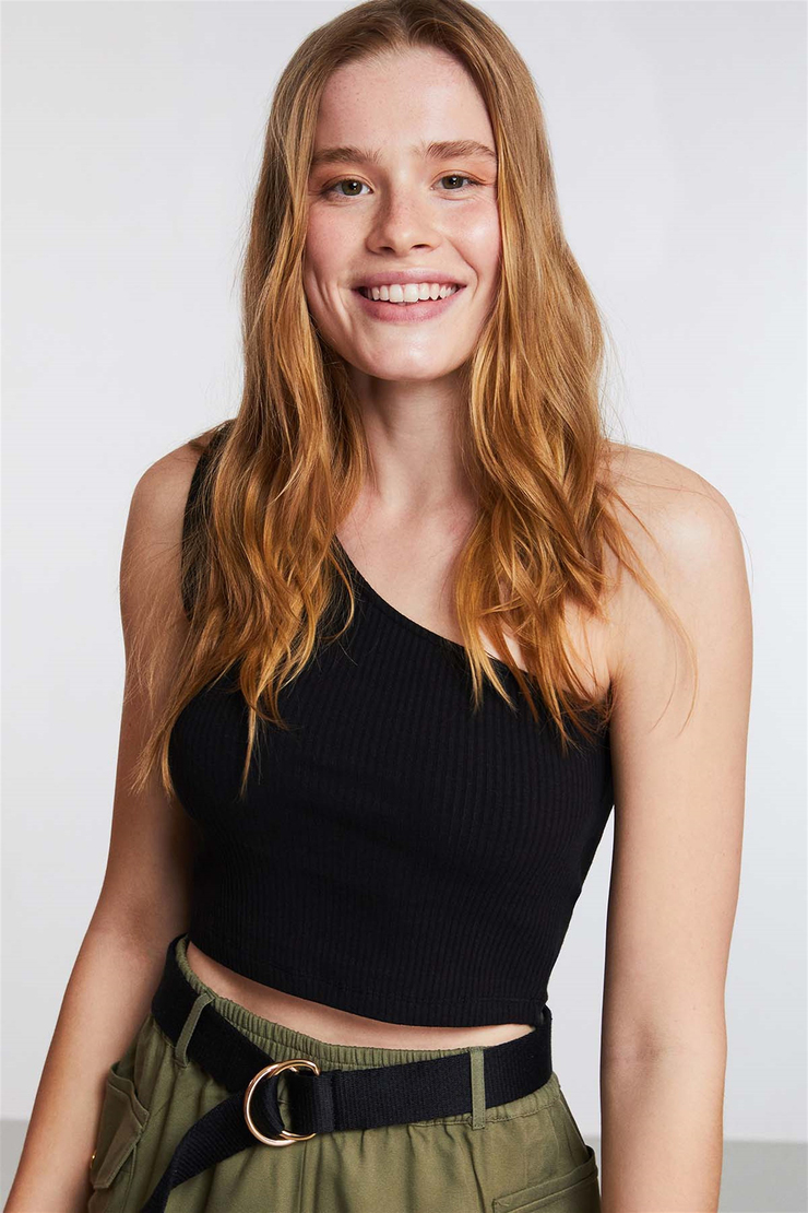 IBIZA Örme Crop Fit Siyah  Büstiyer