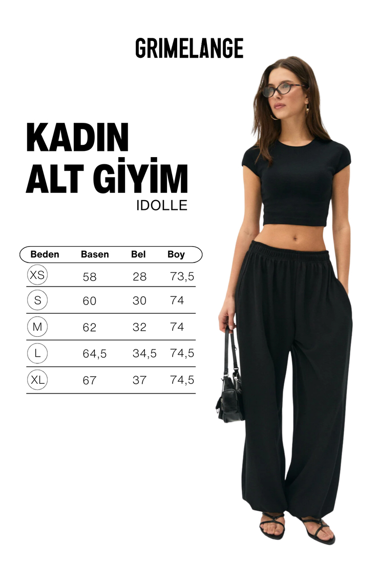 IDOLLE Kadın Yumuşak Ve Esnek Kumaşlı Beli Ve Paçası Lastikli Oversıze Siyah Eşofman Altı