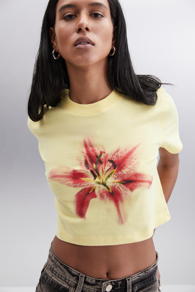 IGNACIO  Crop Sarı Tekli T-Shirt