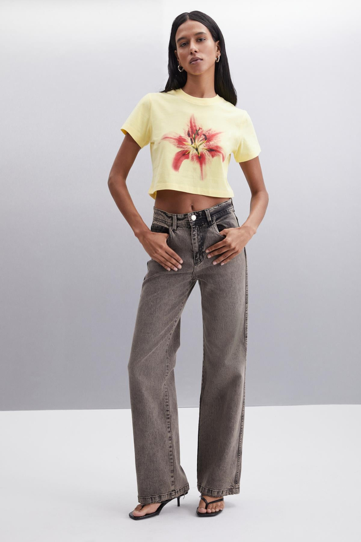 IGNACIO  Crop Sarı Tekli T-Shirt