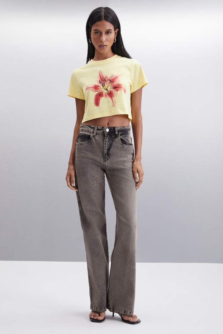 IGNACIO  Crop Sarı Tekli T-Shirt