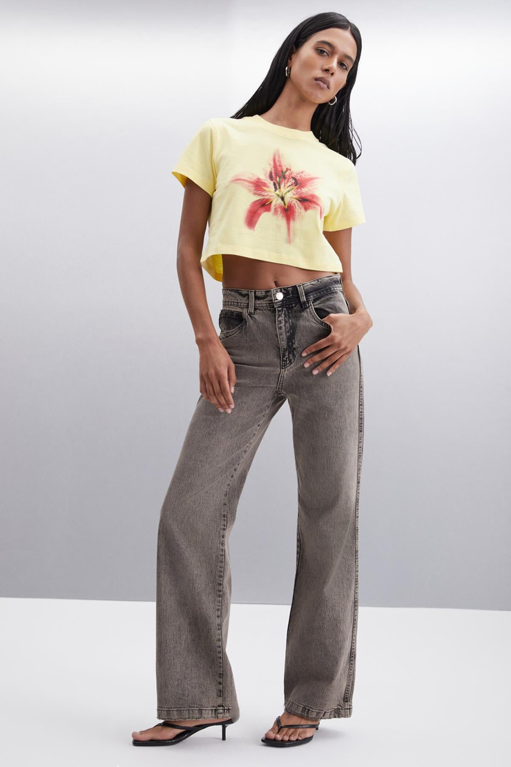 IGNACIO  Crop Sarı Tekli T-Shirt