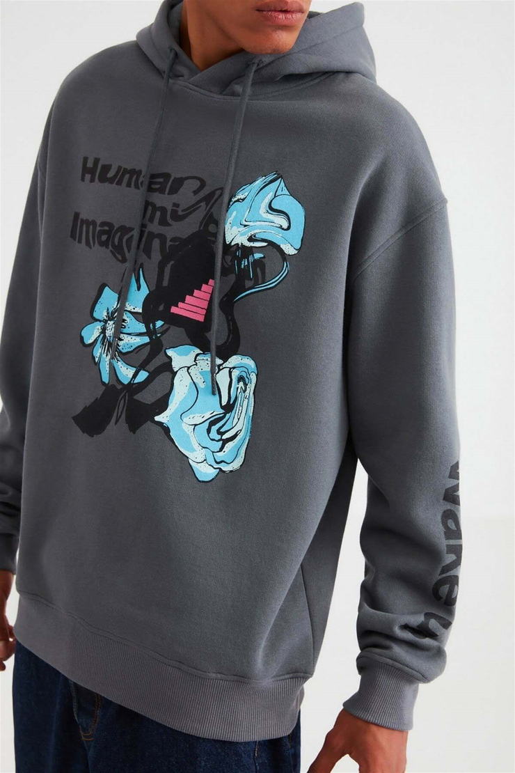 IMAGINATION Örme Oversize Açık Gri  Sweatshirt