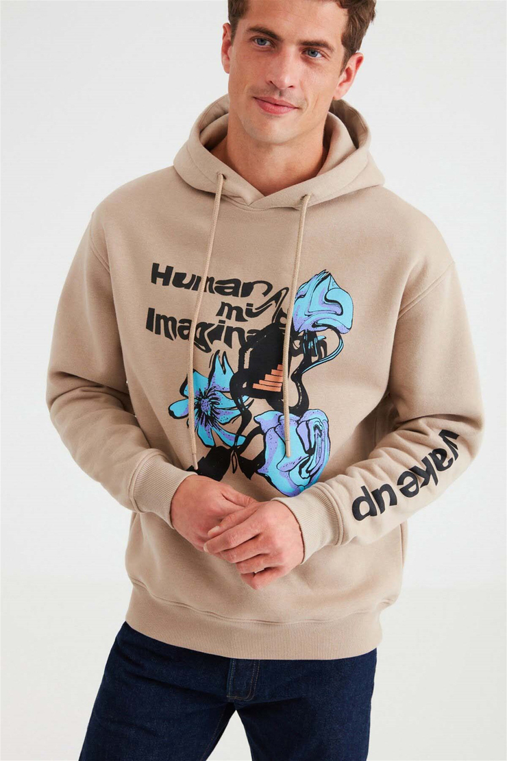IMAGINATION Örme Oversize Bej  Sweatshirt