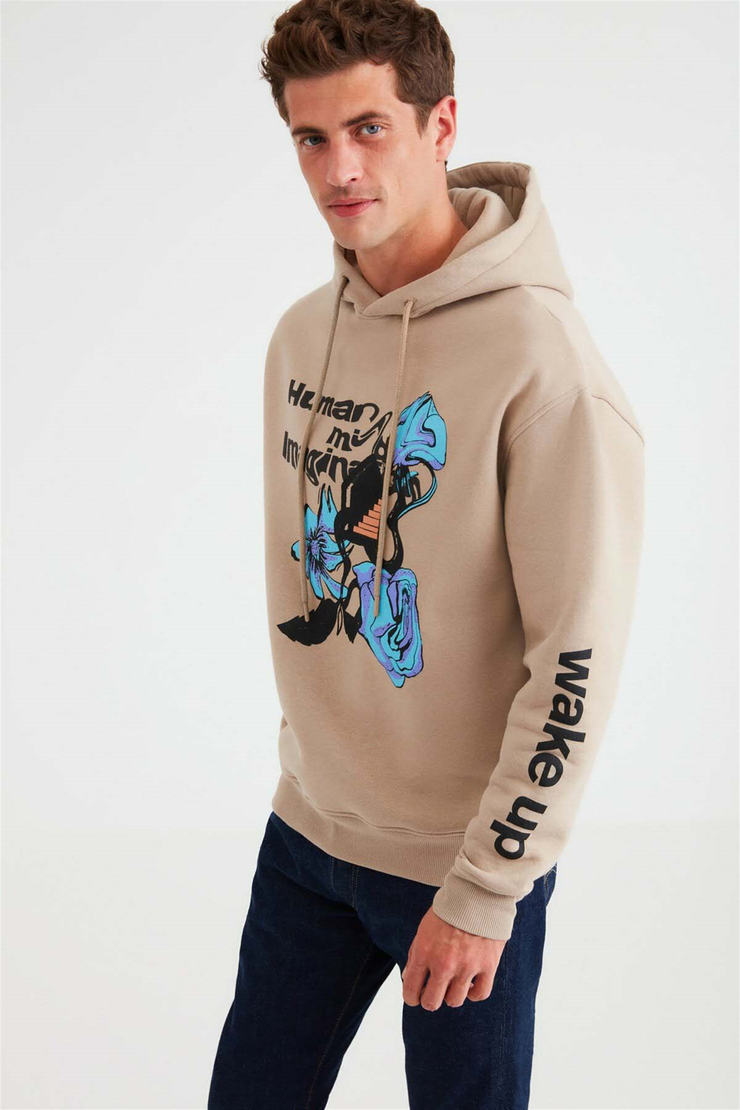 IMAGINATION Örme Oversize Bej  Sweatshirt