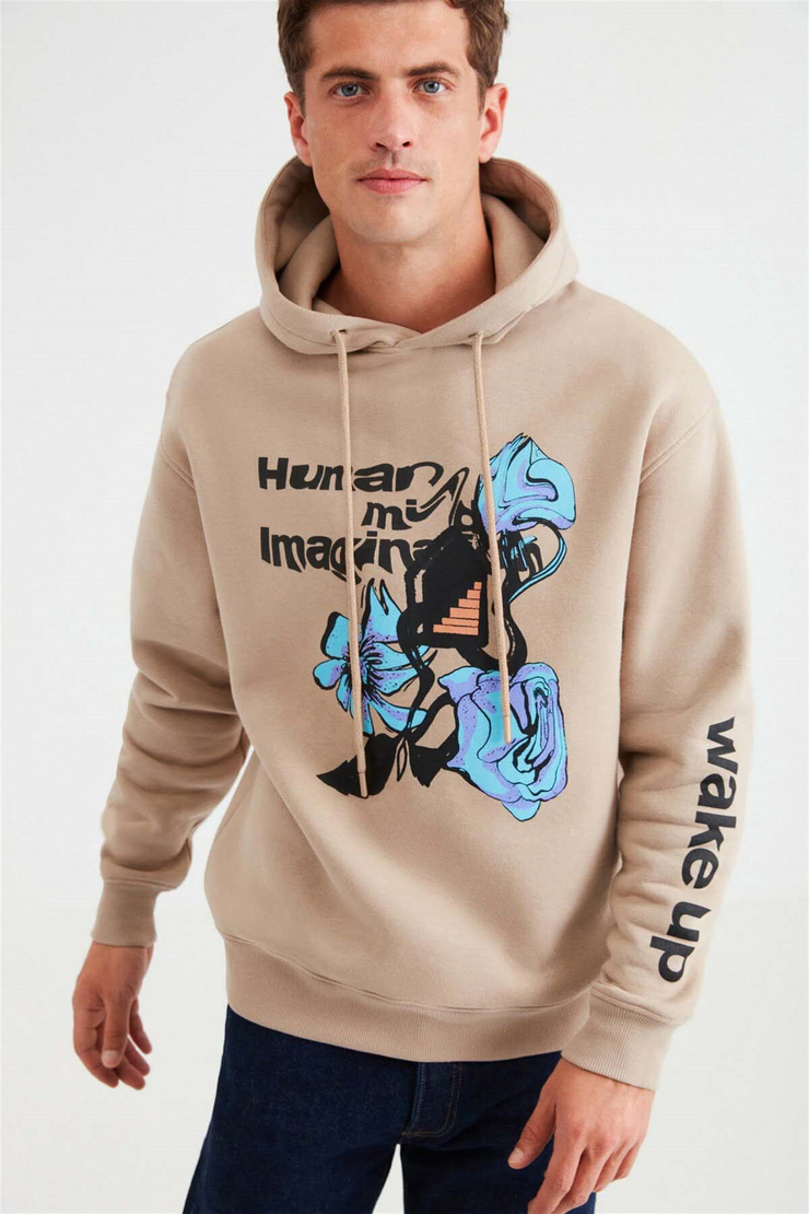 IMAGINATION Örme Oversize Bej  Sweatshirt