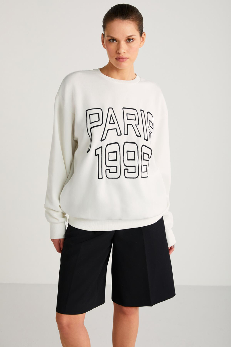 IMOGEN  Oversize Ekru Tekli Sweatshirt