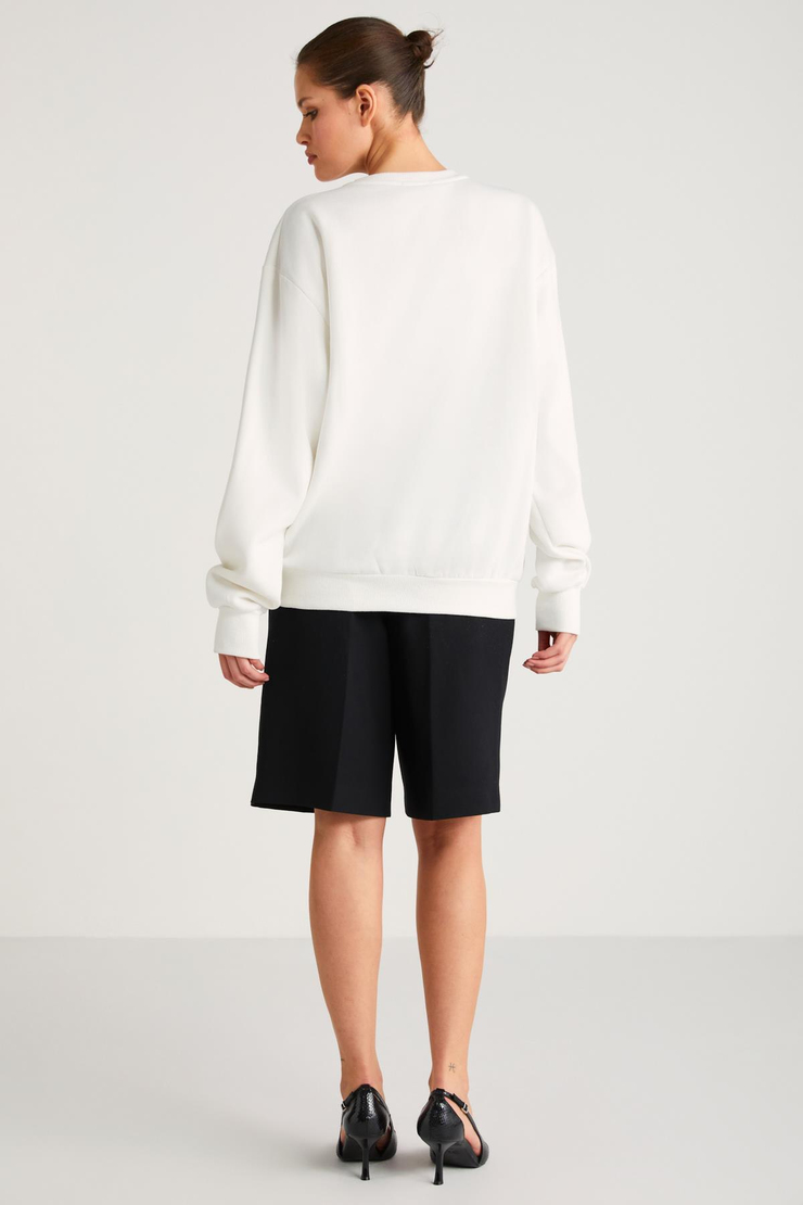 IMOGEN  Oversize Ekru Tekli Sweatshirt