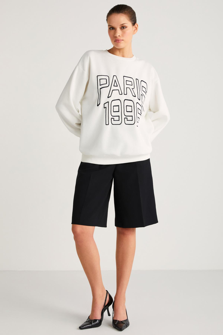 IMOGEN  Oversize Ekru Tekli Sweatshirt