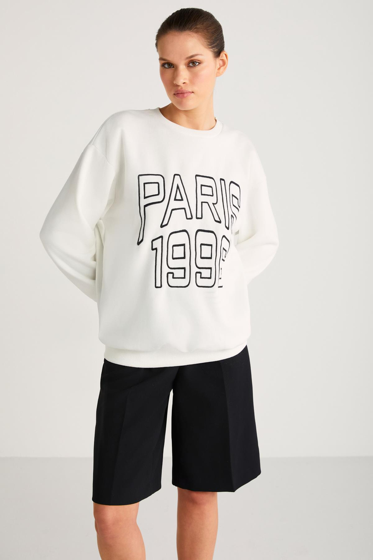 IMOGEN  Oversize Ekru Tekli Sweatshirt