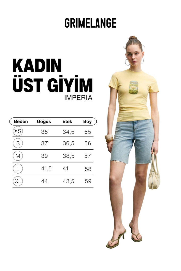 IMPERIA Kadın Yumuşak Kumaşlı Organik Pamuklu Baskı Detaylı Sarı T-Shirt