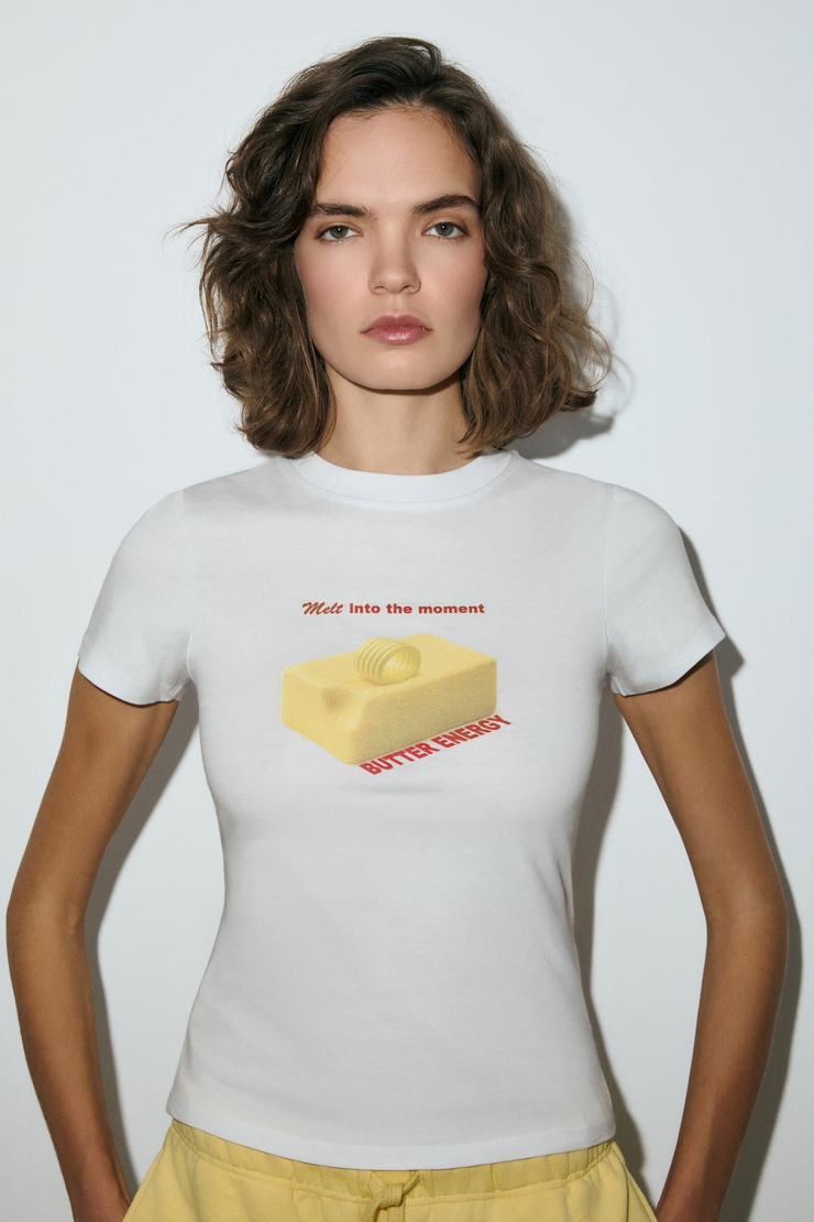 IMPERIA Kadın Yumuşak Kumaşlı Organik Pamuklu Baskı Detaylı Beyaz T-Shirt