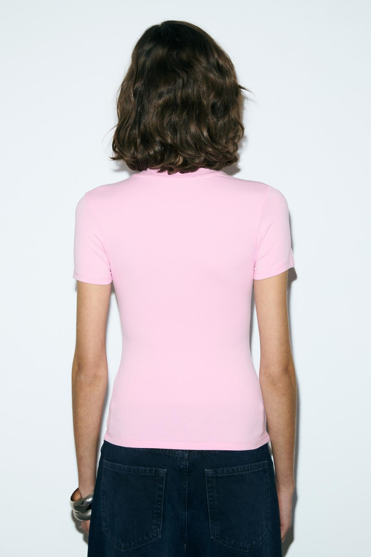 IMPERIA Kadın Yumuşak Kumaşlı Organik Pamuklu Baskı Detaylı Pembe T-Shirt