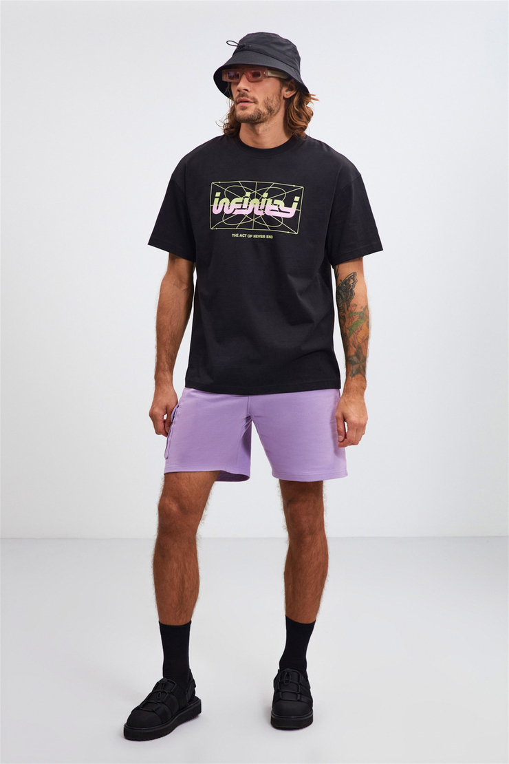 İNFİNİTY Siyah Erkek Önü Baskılı   Kısa Kollu   Oversize T-Shirt