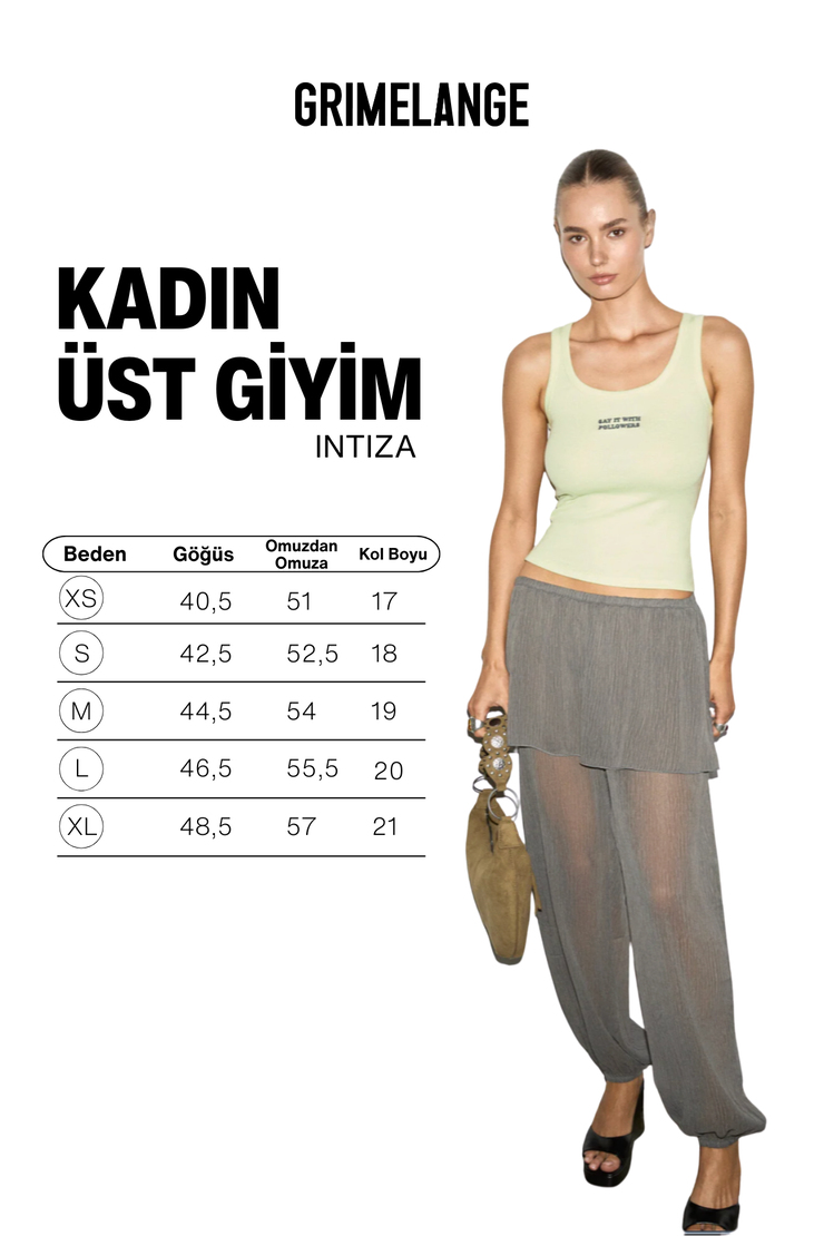 INTIZA Kadın Yumuşak Ve Esnek Kumaşlı Organik Pamuklu Vucuda Oturan Nakış Detaylı Sarı Atlet
