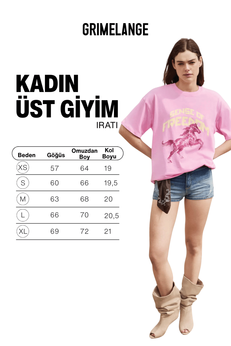 IRATI Kadın Yumuşak Kumaşlı %100 Organik Pamuklu Baskı Detaylı Oversize Pembe T-Shirt