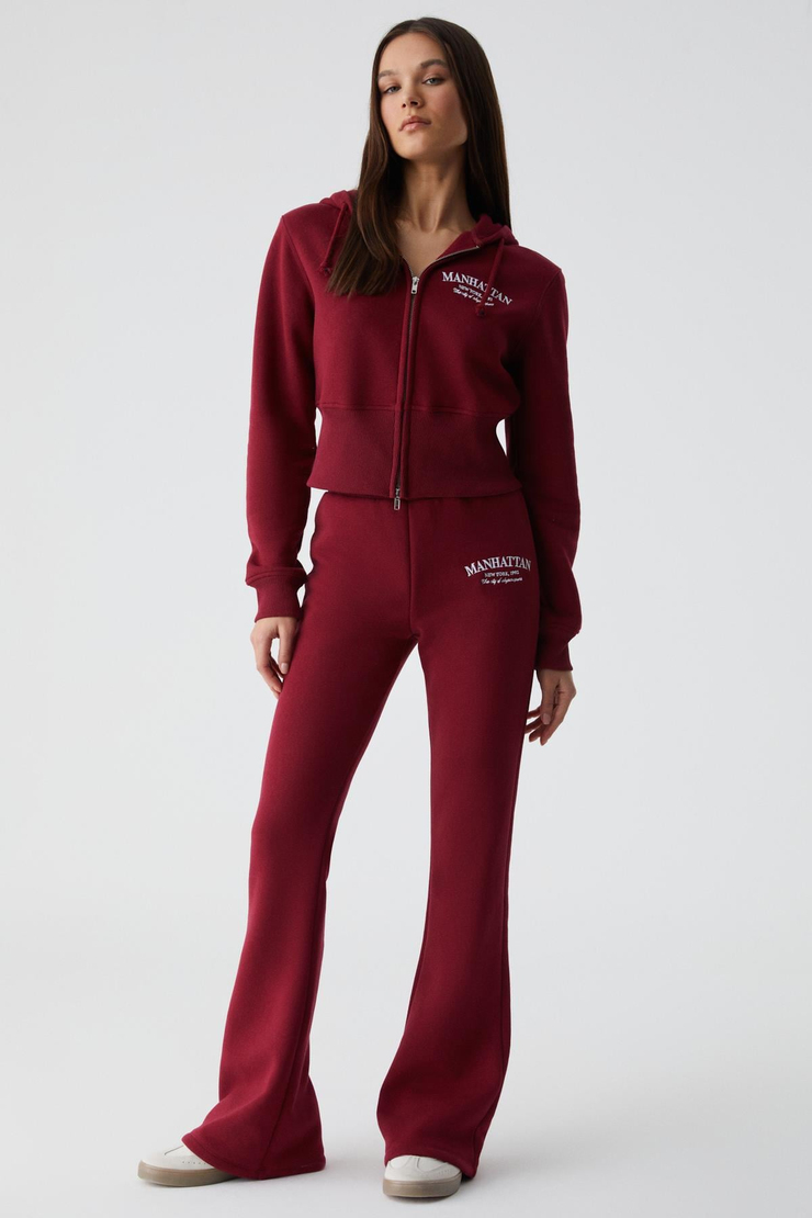 IRESSEN Kadın Nakış Desenli Regular Fit Bordo Eşofman Altı