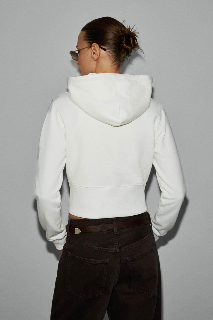 IRESSINE Kadın Kapüşonlu Fermuarlı Uzun Kollu Regular Beyaz Sweatshirt