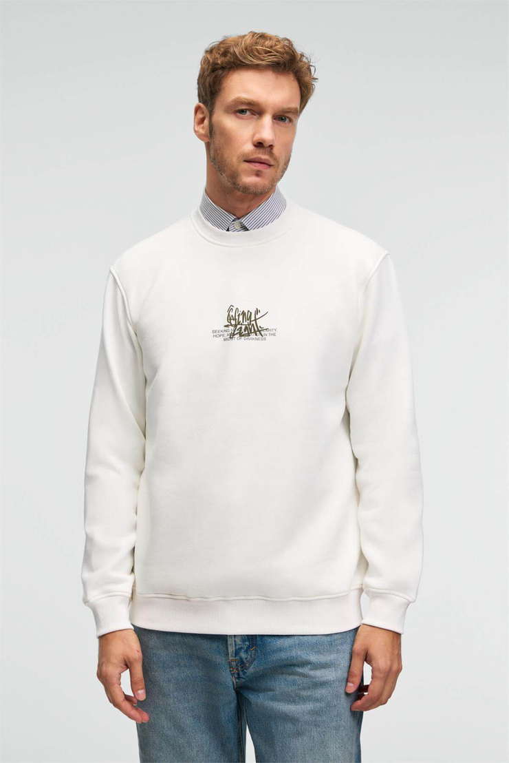IRVING Erkek Yuvarlak Yaka Göğsü Ve Önü Regular Fit Ekru Sweatshirt