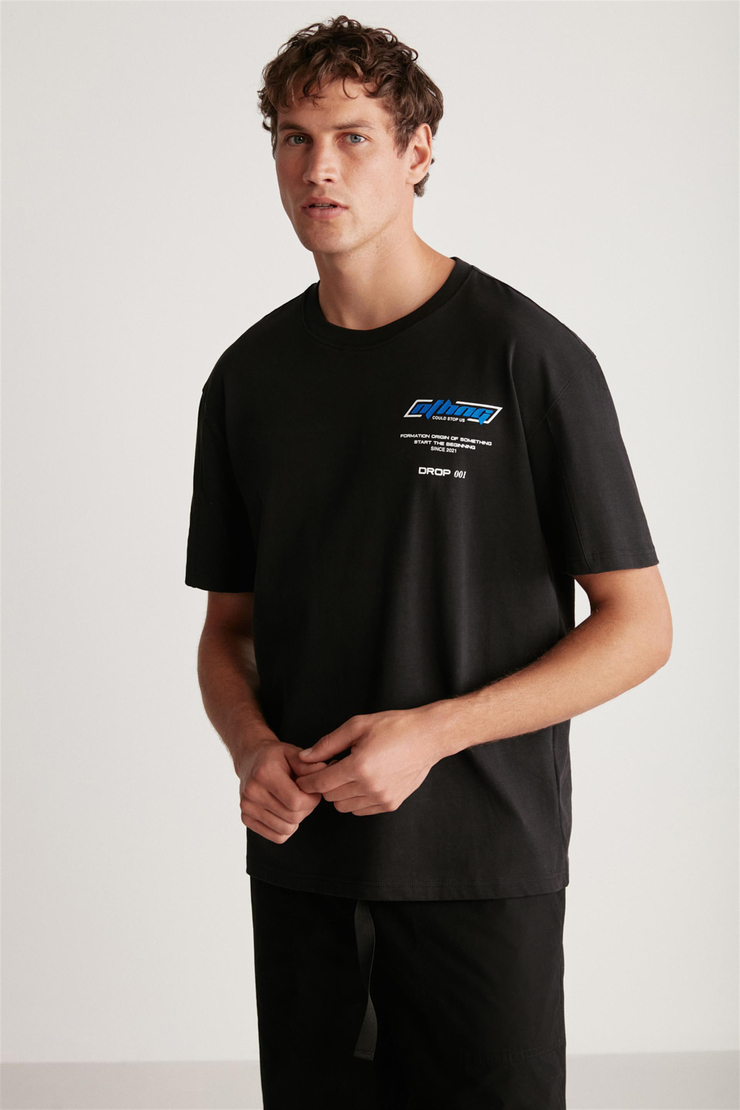 JACK Örme Oversize Siyah Tekli T-Shirt
