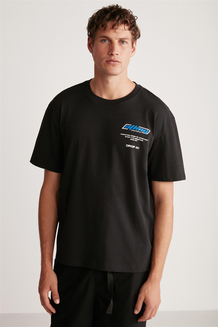 JACK Örme Oversize Siyah Tekli T-Shirt