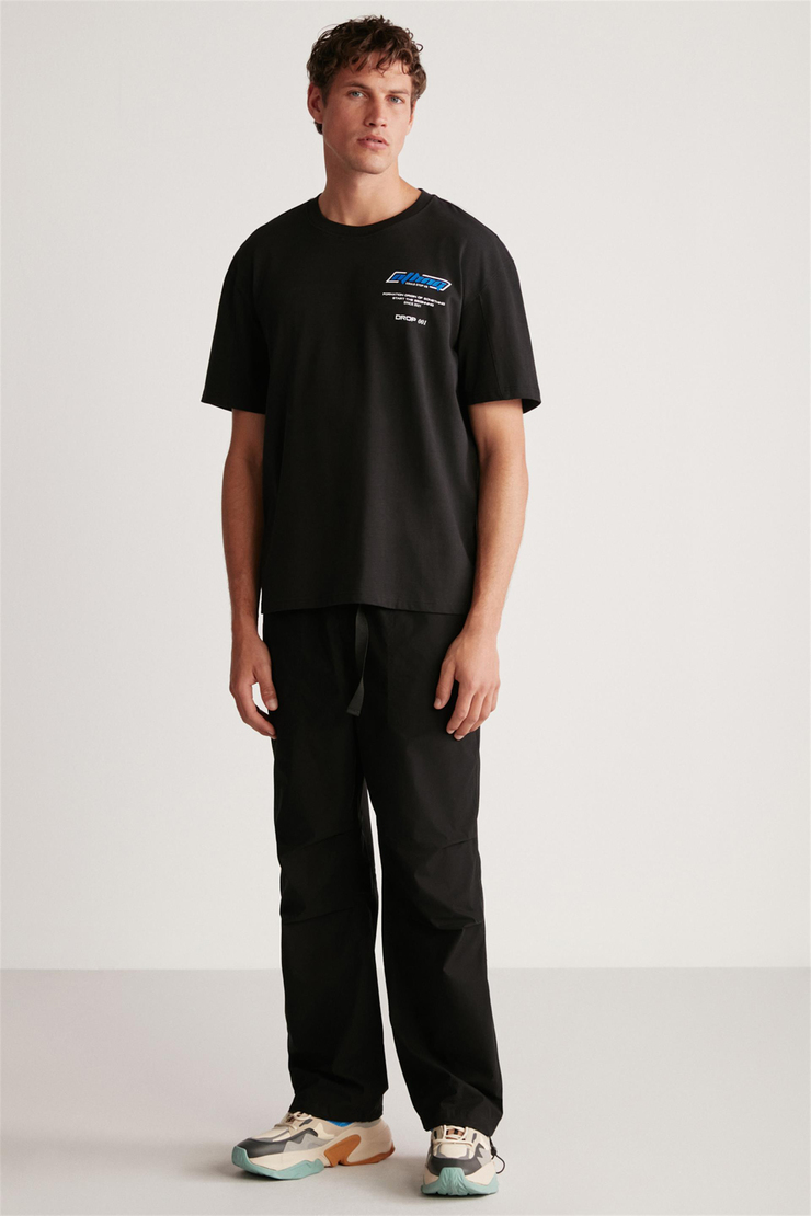 JACK Örme Oversize Siyah Tekli T-Shirt