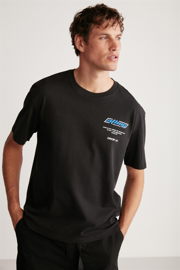 JACK Örme Oversize Siyah Tekli T-Shirt