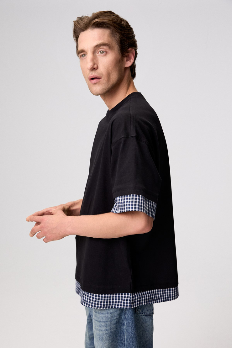 JACKEL Erkek Kol Ucu Ve Etek Ucu Dokuma Siyah T-Shirt