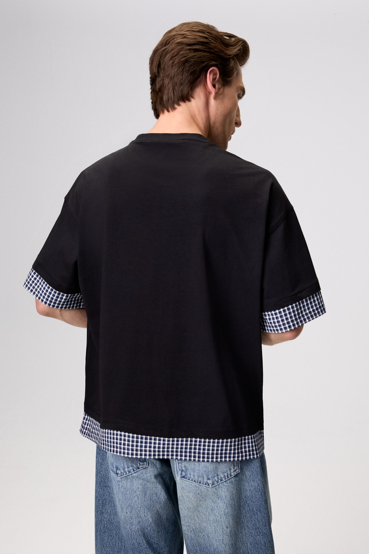 JACKEL Erkek Kol Ucu Ve Etek Ucu Dokuma Siyah T-Shirt