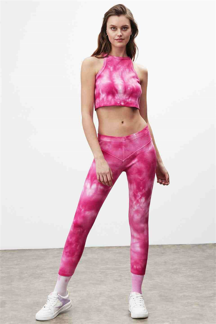 JADA Kadın Pembe Batik Halter Yaka Comfort Fit Alt-Üst Takım