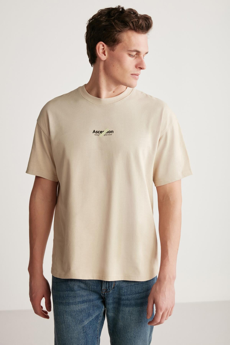 JAKE  Oversize Bej Tekli T-Shirt
