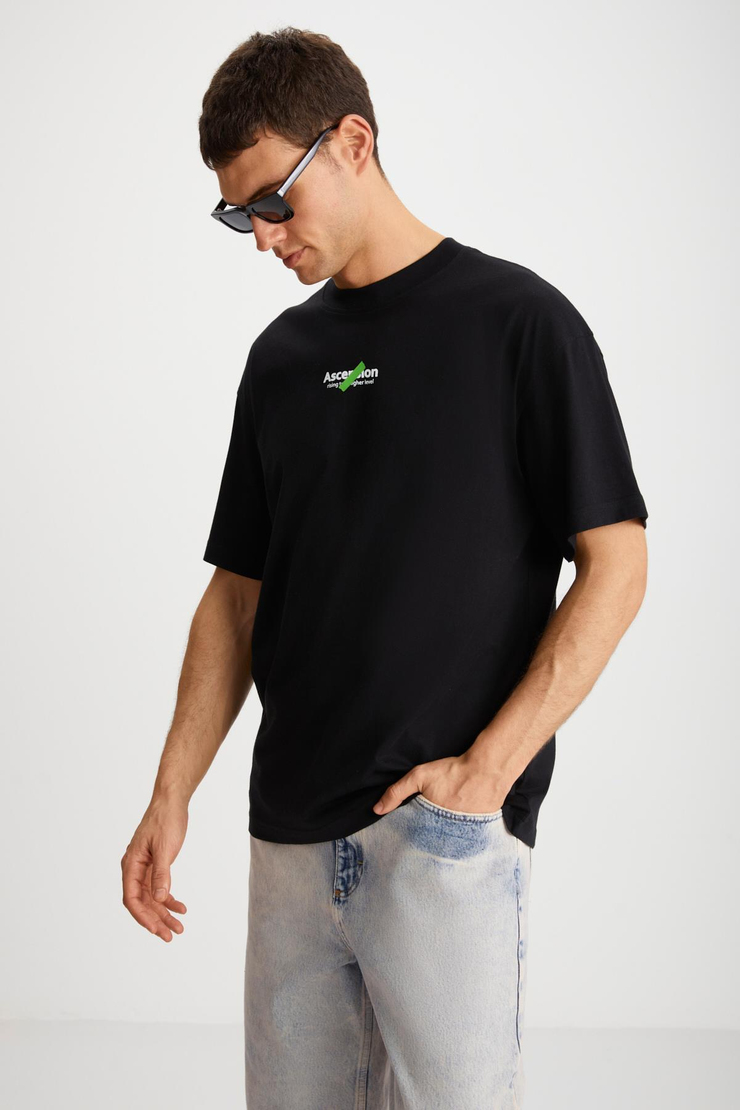JAKE  Oversize Siyah Tekli T-Shirt