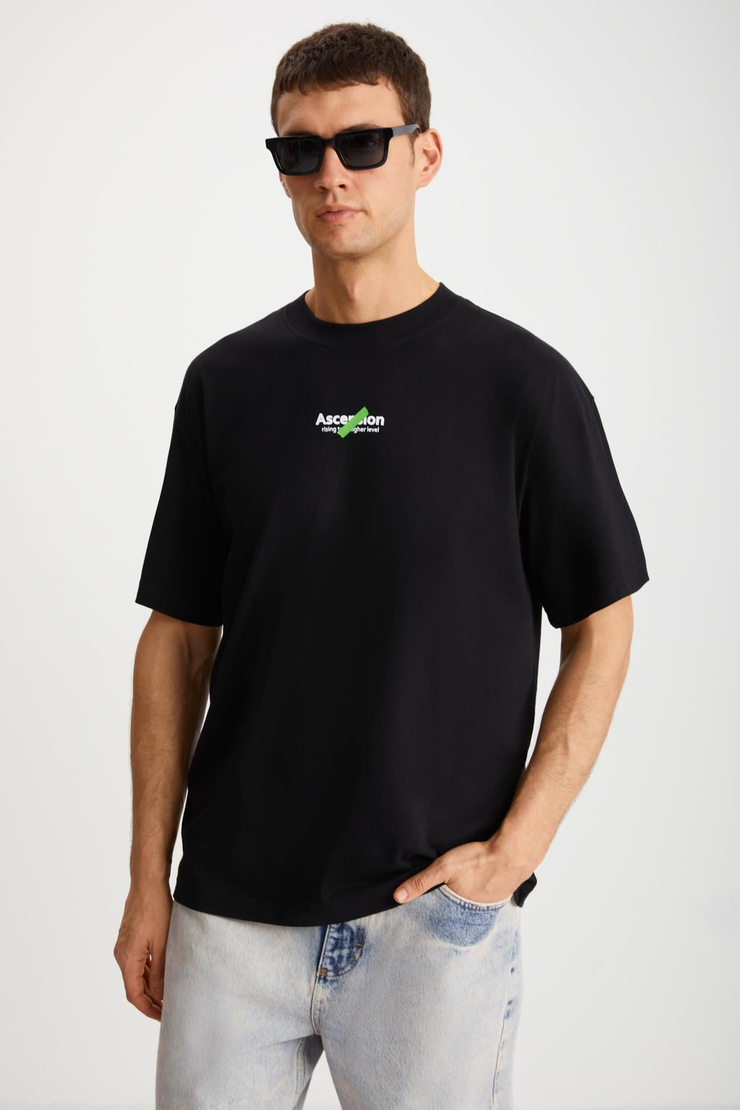 JAKE  Oversize Siyah Tekli T-Shirt